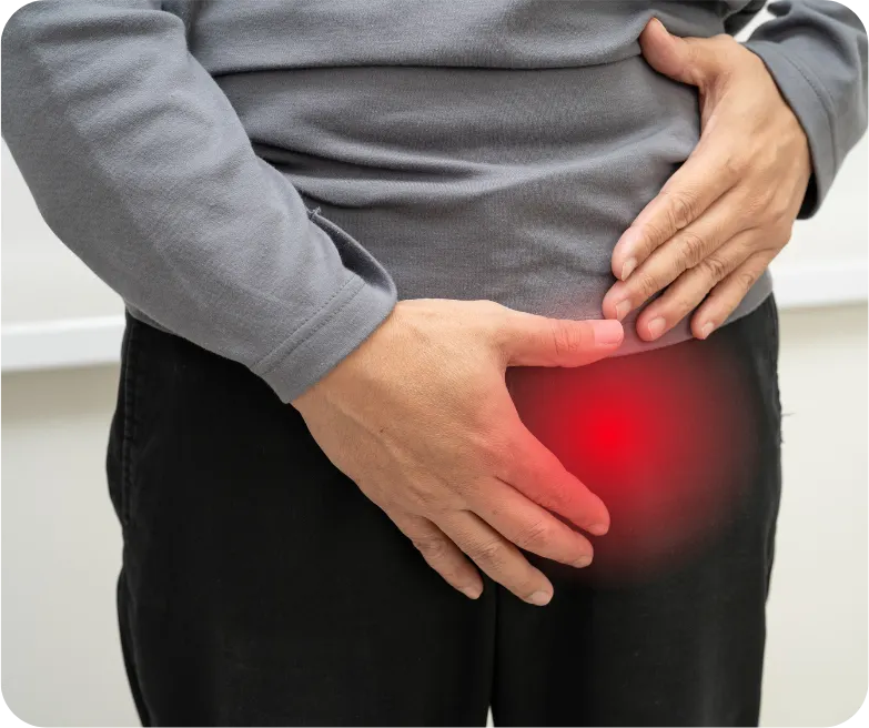 Paciente con síntomas de hernia inguinal o umbilical